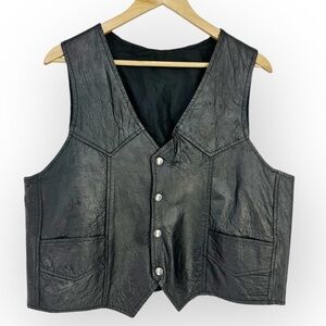 Vintage Leather Biker Motorcycle Vest‎ Echtes Leather Futter SHAF Snap Front 40R